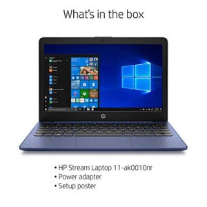 HP Stream 11.6-inch HD Laptop, Intel Celeron N4000, 4 GB RAM, 32 GB eMMC, Windows 10 Home in S Mode with Office 365 Personal for 1 Year (11-ak0010nr, Royal Blue)