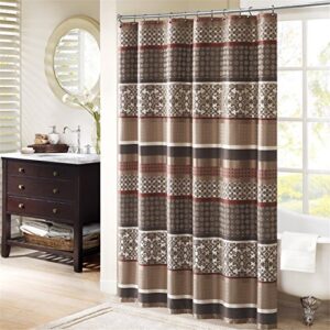 madison park princeton geometric jacquard fabric shower curtain , transitional shower curtains for bathroom , 72 x 72 , red
