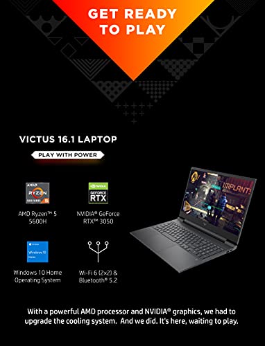 Victus 16 Laptop, NVIDIA GeForce RTX 3050, AMD Ryzen 5 5600H Processor, 8 GB RAM, 512 GB SSD, 16.1” Full HD IPS Display, Windows 10 Home, Backlit Keyboard, OMEN Gaming Hub (16-e0010nr, 2021)