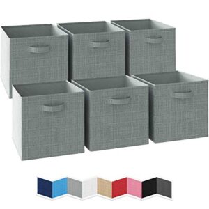 neaterize 13×13 large storage cubes – set of 6 storage bins. features dual handles | cube storage bins | foldable closet organizers and storage | fabric box for home, office (textured grey)