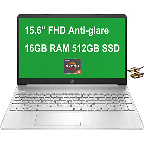 HP Business 15 Laptop Computer 15.6" FHD Anti-Glare Display AMD Hexa-Core Ryzen 5 5500U (Beats i7-10510U) 16GB RAM 512GB SSD USB-C HD Webcam Win10 Pro Silver + HDMI Cable