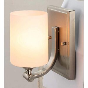 Hampton Bay 1-Light Brushed Nickel Wall Sconce with Frosted Opal Glass Shade. Model # 17678