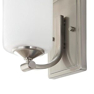 Hampton Bay 1-Light Brushed Nickel Wall Sconce with Frosted Opal Glass Shade. Model # 17678