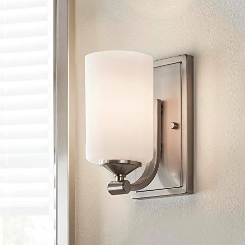 Hampton Bay 1-Light Brushed Nickel Wall Sconce with Frosted Opal Glass Shade. Model # 17678