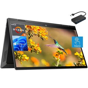 hp envy x360 2-in-1 15 15.6″ fhd touchscreen laptop computer, 6-core amd ryzen 5 5625u, 8gb ram 256gb pcie ssd, backlit keyboard, convertible, fast charge, windows 11 home, nightfall black, w/hub