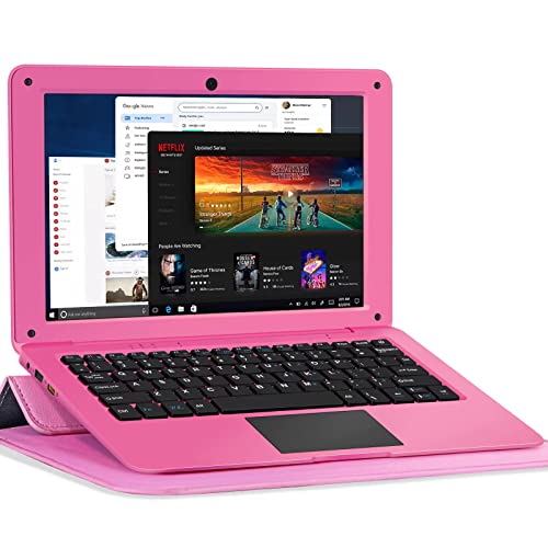 Monitech 10.1” Mini Laptop, 2GB RAM and 32GB SSD Netbook, Small Laptop with USB 3.0, Full HD IPS Display Pink Laptop Computer, Dual Core Lightweight Laptop, Ultra Thin Notebook Computer Windows 10