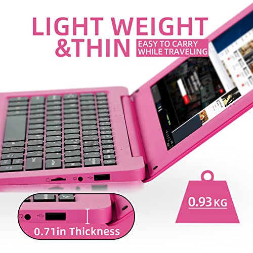 Monitech 10.1” Mini Laptop, 2GB RAM and 32GB SSD Netbook, Small Laptop with USB 3.0, Full HD IPS Display Pink Laptop Computer, Dual Core Lightweight Laptop, Ultra Thin Notebook Computer Windows 10