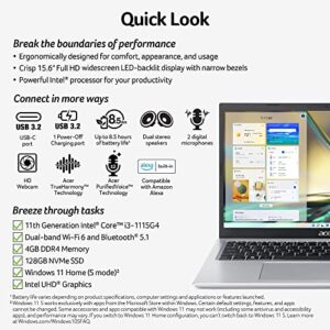 Acer Aspire 5 A515-56-36UT Slim Laptop | 15.6 Full HD Display | 11th Gen Intel Core i3-1115G4 Processor | 4GB DDR4 | 128GB NVMe SSD | WiFi 6 | Amazon Alexa | Windows 10 Home (S Mode) (Renewed)