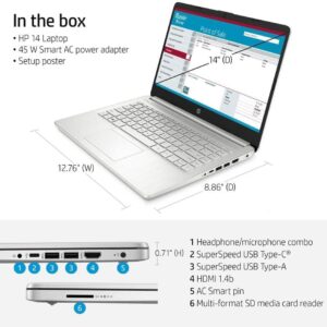 HP 2023 Newest 14 Laptop, 14 Inch Display, Intel Core i5-1135G7 Processor, 32GB RAM, 1TB SSD, Intel Iris Xe Graphics, Bluetooth, Webcam, Windows 11 Home, Natural Silver, Bundle with Cefesfy