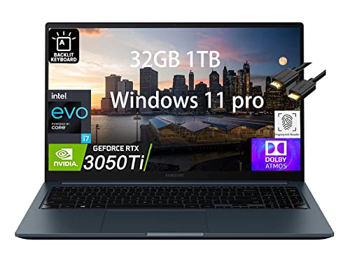 2022 Samsung Galaxy Book Odyssey 15.6" FHD (Intel Core i7-11600H, 32GB RAM, 1TB SSD, RTX 3050 Ti) Mobile Workstaion Business Laptop, Backlit KB, Fingerprint, Type-C, Webcam, IST HDMI, Win 11 pro