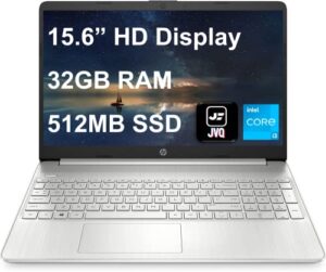 hp newest laptop, 15.6″ hd screen, intel core i3-1115g4 (up to 4.1 ghz) processor, 32gb ram, 512gb ssd, usb-c, hdmi, windows 11 home, silver, jvq mp