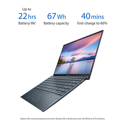 ASUS ZenBook 14 Ultra-Slim Laptop 14” Full HD NanoEdge Bezel Display, AMD Ryzen 5 5500U CPU, Radeon R5 Graphics, 8GB RAM, 512GB PCIe SSD, NumberPad, Windows 10 Home, Pine Grey, UM425UA-ES51