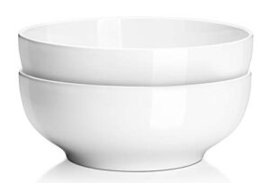 dowan serving bowls, large salad bowls, 9.5″ white ceramic pho bowls for kitchen, entertaining, side dishes, pasta, dinner parties, kitchen decor, microwave & dishwasher safe, easy clean