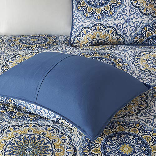 Madison Park Tangiers Quilt Modern Classic Design All Season, Breathable Coverlet Lightweight Bedding Set, Matching Shams, Decorative Pillow, King/Cal King(104"x94"), Circle Blue 6 Piece