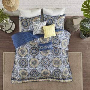 Madison Park Tangiers Quilt Modern Classic Design All Season, Breathable Coverlet Lightweight Bedding Set, Matching Shams, Decorative Pillow, King/Cal King(104"x94"), Circle Blue 6 Piece