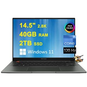 asus vivobook s 14x oled business laptop 14.5″ 2.8k oled 120hz (600nits, 100% dci-p3) 12th gen intel 14-core i7-12700h 40gb ram 2tb ssd backlit fingerprint thunderbolt harman hdmi win11 + hdmi cable