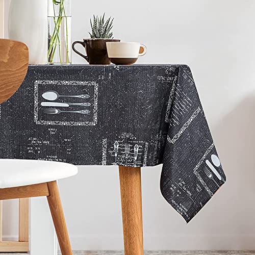 CHRAMACY Vinyl Tablecloth Waterproof - Oil Proof Spill-Proof Heavy Duty Rectangle Plastic Table Cloth - Wipe Clean PVC Table Cover for Halloween Summer Indoor,Outdoor (Black,54" x 78")