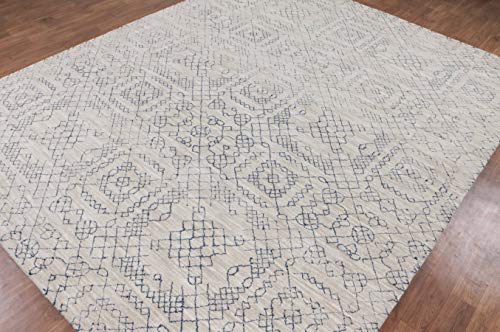 New Azulejo Natural Beige Moroccan Contemporary Handmade Tufted 100% Woollen Area Rugs & Carpet (8x10 ft - 250x300 cm)