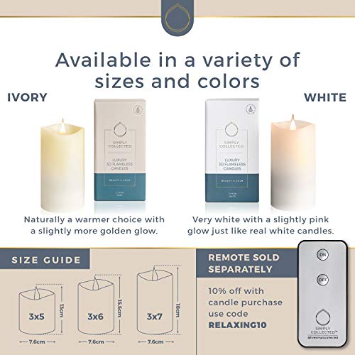 Simply Collected Flickering Flameless Candles Battery Operated with Timer, 800+ Hours Realistic 3D Moving Flame, Battery Candles, Electric LED Candle, Real Wax Pillar, Unscented | Ivory - 3x5 Inches