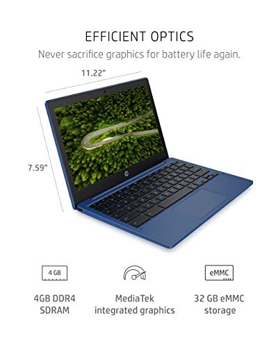 HP Chromebook 11-inch Laptop - MediaTek - MT8183 - 4 GB RAM - 32 GB eMMC Storage - 11.6-inch HD IPS Touchscreen - with Chrome OS™ - (11a-na0060nr, 2020 model, Indigo Blue)