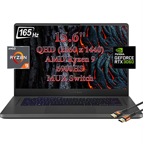 ASUS - ROG Zephyrus 15.6" WQHD 165Hz Gaming Laptop-AMD Ryzen 9 6900HS- NVIDIA GeForce RTX 3060-DDR5 Memory, PCIe SSD – with HDMI Cable (40GB RAM | 2TB PCIe SSD)