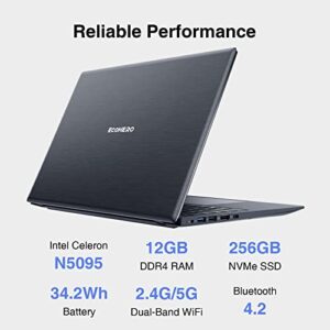 ECOHERO 2023 Laptop, 15.6" 1920x1080 FHD IPS Display, 12GB DDR4 RAM/256GB NVMe SSD, Intel N5095 Quad Core, Windows 11 laptops Computers, Dual Band WiFi, Bluetooth, Support Type c PD3.0 Fast Charging