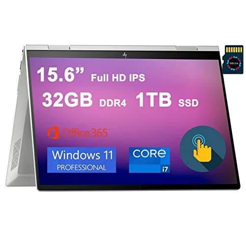 HP Envy X360 15 2-in-1 Laptop I 15.6” Full HD IPS Multi-Touch I 12th Gen Intel 10-core i7-1255U I 32GB DDR4 1TB SSD I Backlit Keyboard USB-C HDMI Office365 Win11Pro Silver + 32GB MicroSD Card