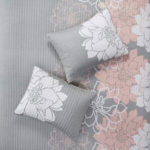 Madison Park Lola 100% Cotton Quilt Set - Casual Floral Channel Stitching Design, All Season, Lightweight Coverlet Bedspread Bedding, Shams, Decorative Pillows, King/Cal King(104"x94"), Blush 6 Piece