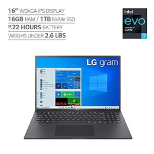 LG Gram 16Z90P Laptop 16" IPS Ultra-Lightweight, (2560 x 1600), Intel Evo 11th gen Core i7 , 16GB RAM, 1TB SSD, Windows 11 Upgradeable, Alexa Built-in, 2X USB-C, HDMI, USB-A - Black