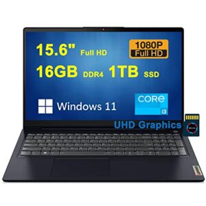 lenovo ideapad 3i 15 business laptop | 15.6″ full hd anti-glare display | 12th gen 6-core i3-1215u | 16gb ddr4 1tb ssd | intel uhd graphics | backlit fingerprint usb-c win11 blue + 32gb microsd card