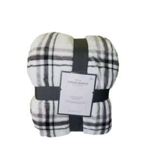 threshold microplush printed pattern bed blanket (gray plaid, full/queen)