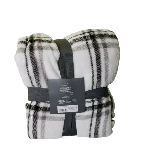 THRESHOLD Microplush Printed Pattern Bed Blanket (Gray Plaid, Full/Queen)