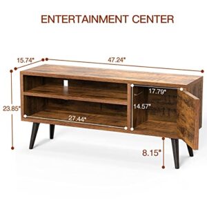 Retro TV Stand with Storage for TVs up to 55 in, Rustic Brown TV Stand for Media, Mid Century Modern TV Stand & Entertainment Center with Shlef，Wood TV Console Table for Living Room Bedroom, APRTS01