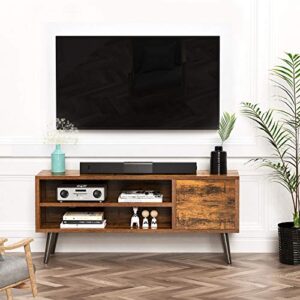 Retro TV Stand with Storage for TVs up to 55 in, Rustic Brown TV Stand for Media, Mid Century Modern TV Stand & Entertainment Center with Shlef，Wood TV Console Table for Living Room Bedroom, APRTS01