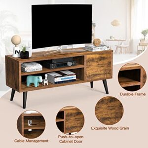 Retro TV Stand with Storage for TVs up to 55 in, Rustic Brown TV Stand for Media, Mid Century Modern TV Stand & Entertainment Center with Shlef，Wood TV Console Table for Living Room Bedroom, APRTS01