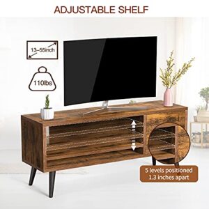 Retro TV Stand with Storage for TVs up to 55 in, Rustic Brown TV Stand for Media, Mid Century Modern TV Stand & Entertainment Center with Shlef，Wood TV Console Table for Living Room Bedroom, APRTS01