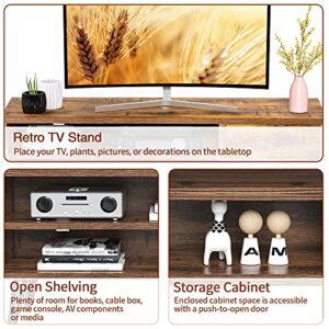 Retro TV Stand with Storage for TVs up to 55 in, Rustic Brown TV Stand for Media, Mid Century Modern TV Stand & Entertainment Center with Shlef，Wood TV Console Table for Living Room Bedroom, APRTS01