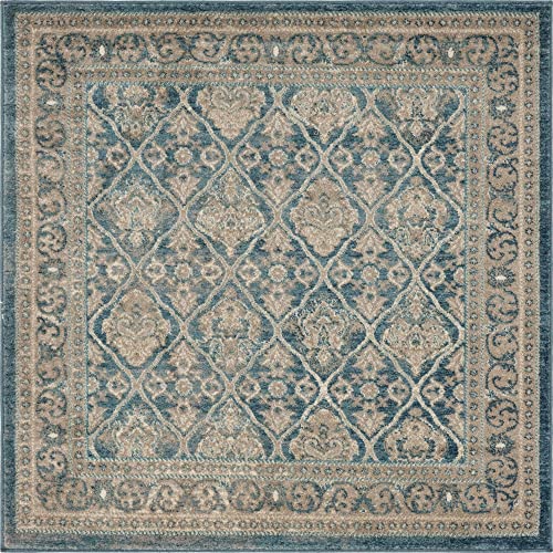 Unique Loom Salzburg Collection Classic Traditional Medallion Design Oriental Inspired with Intricate Border Area Rug, 4 ft, Navy Blue/Light Brown