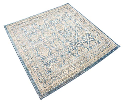 Unique Loom Salzburg Collection Classic Traditional Medallion Design Oriental Inspired with Intricate Border Area Rug, 4 ft, Navy Blue/Light Brown