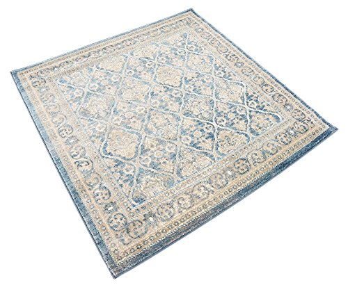 Unique Loom Salzburg Collection Classic Traditional Medallion Design Oriental Inspired with Intricate Border Area Rug, 4 ft, Navy Blue/Light Brown