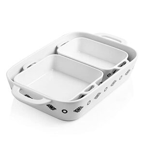 sweejar ceramic bakeware set, rectangular baking dish for cooking, kitchen, cake dinner, banquet and daily use, 12.8 x 8.9 inches porcelain baking pans (painting)