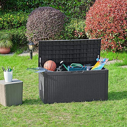 YITAHOME 100 Gallon Large Resin Deck Box Outdoor Storage Boxes for Patio Furniture, Outdoor Cushions, Garden Tools and Pool Supplies-Waterproof,Lockable (Dark grey)