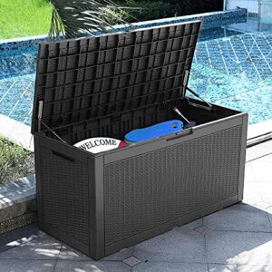 YITAHOME 100 Gallon Large Resin Deck Box Outdoor Storage Boxes for Patio Furniture, Outdoor Cushions, Garden Tools and Pool Supplies-Waterproof,Lockable (Dark grey)