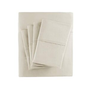 madison park 800 thread count luxurious wrinkle free breathable cotton rich sateen 6 piece sheet set, queen size, ivory