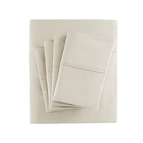 Madison Park 800 Thread Count Luxurious Wrinkle Free Breathable Cotton Rich Sateen 6 Piece Sheet Set, Queen Size, Ivory