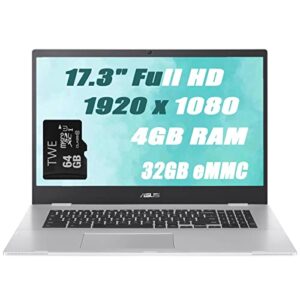 asus chromebook 17 thin laptop, 17.3″ full hd display, intel celeron n4500, intel uhd graphics, 4gb ddr4 32gb emmc, twe 64gb micro sd card