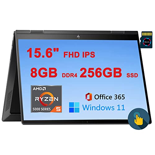 HP Envy x360 15 2-in-1 Laptop I 15.6" Full HD IPS Edge-to-Edge Glass Micro-Edge Multi-Touch I AMD 6-core Ryzen 5 5625U I 8GB DDR4 256GB SSD I Backlit USB-C HDMI Office365 Win11 + 32GB MicroSD Card