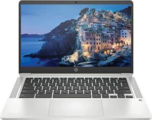 hp 2023 14″ fhd ips chromebook laptop, intel celeron processor up to 2.75ghz, 4gb ram, 128gb ssd, 4k graphics, super-fast 6th gen wifi, dale silver, chrome os (renewed)