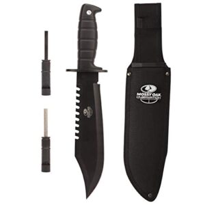 Mossy Oak Survival Hunting Knife with Sheath, 15-inch Fixed Blade Tactical Bowie Knife with Sharpener & Fire Starter for Camping, Outdoor, Bushcraft