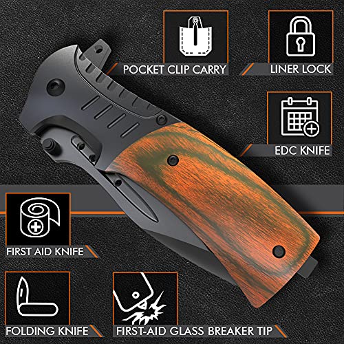 Pocket Knife Spring Assisted Folding Knives - Military EDC USMC Tactical Jack Knifes - Best Camping Hunting Fishing Hiking Survival Knofe - Travel Accessories Gear - Boy Scout Knife Gifts for Men 0207